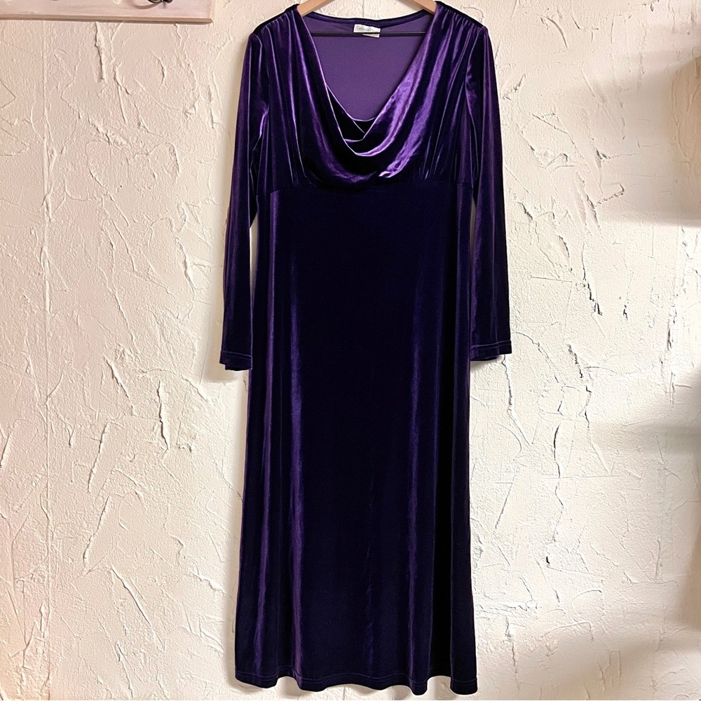 Coldwater Creek Purple Cowl Neck Long Sleeve Maxi Gown Size